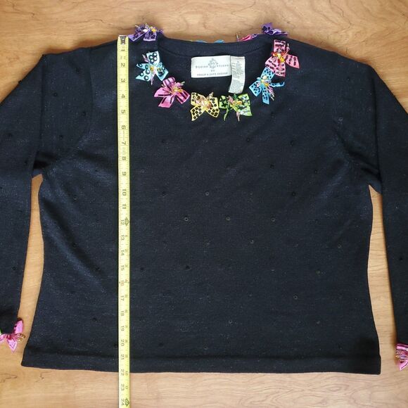 Vintage Design Options By Philip & Jane Gordon Sweater XL Black Pullover Bows - Picture 13 of 16